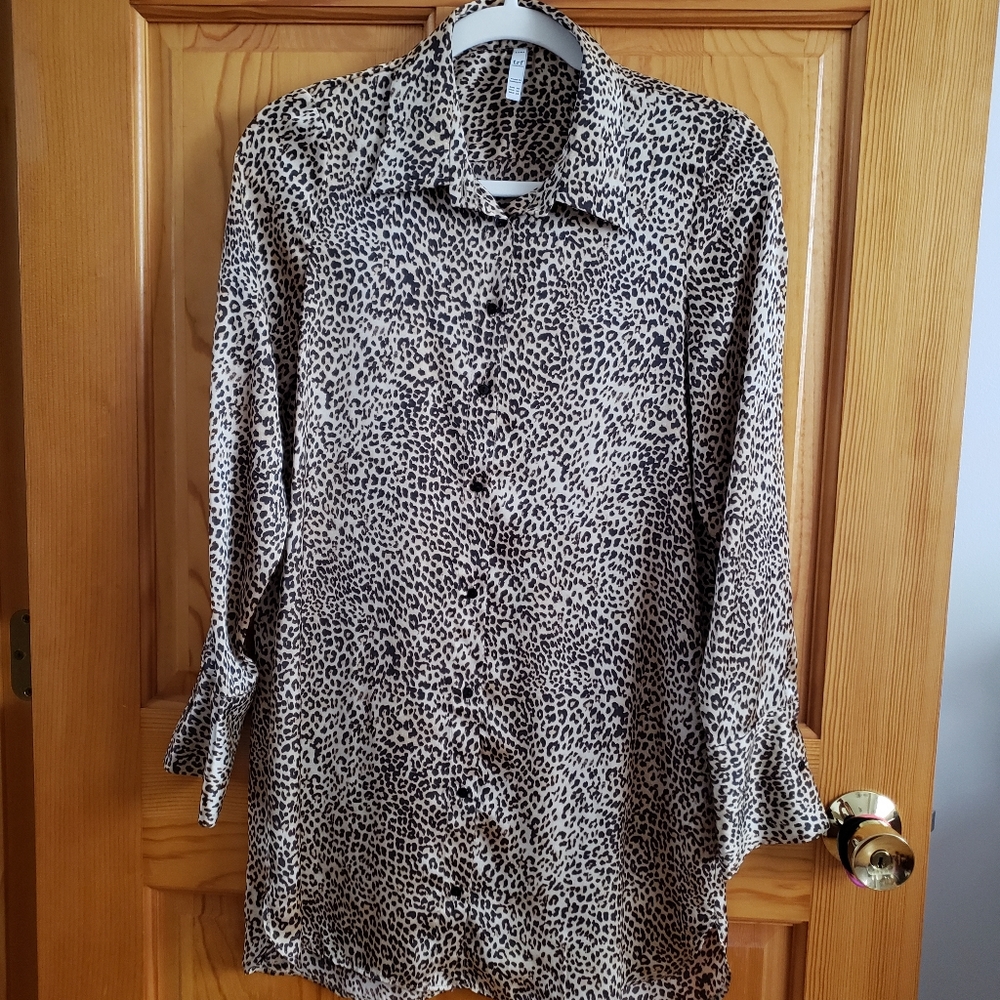 Zara Leopard Print Button Down Blouse